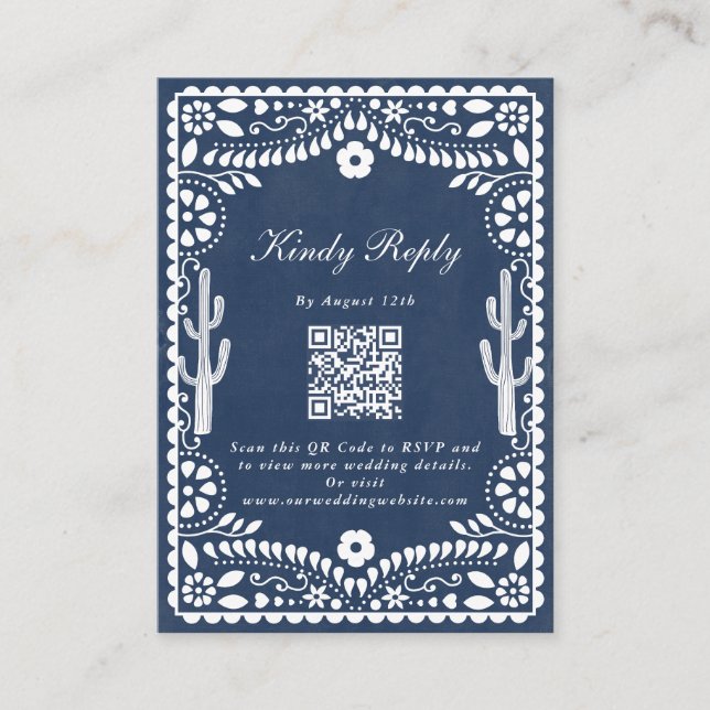 Carte D'accompagnement Papel Picado Mariage Mexicain Rustique Bleu (Devant)