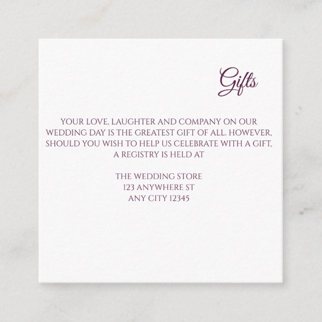 Carte D'accompagnement Papier cadeau de mariage à anneaux floraux violet (Devant)