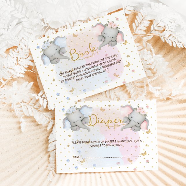 Carte D'accompagnement Papier Raffle rose bleu floral éléphant (Créateur téléchargé)