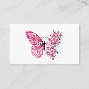 Carte D'accompagnement Papillon à fleurs avec Sakura rose