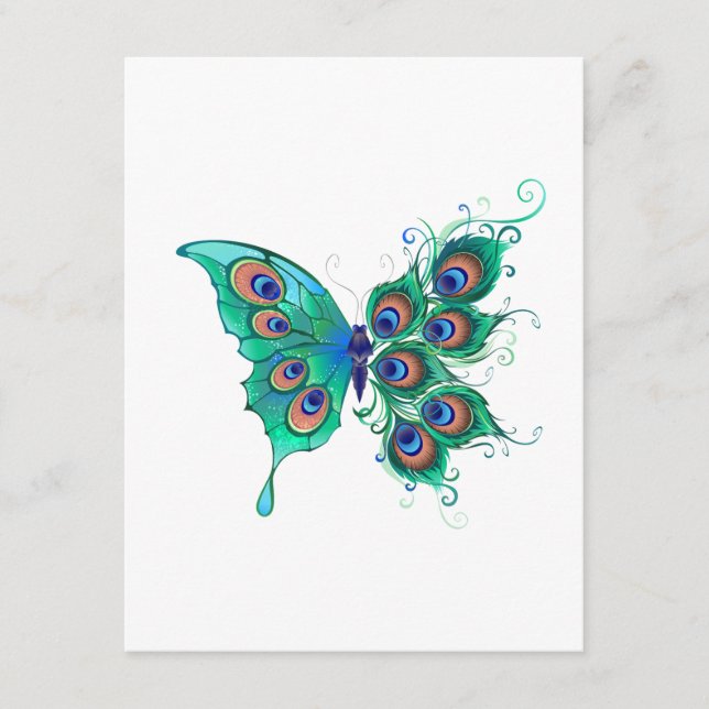 Carte D'accompagnement Papillon aux plumes de paon vert (Devant)