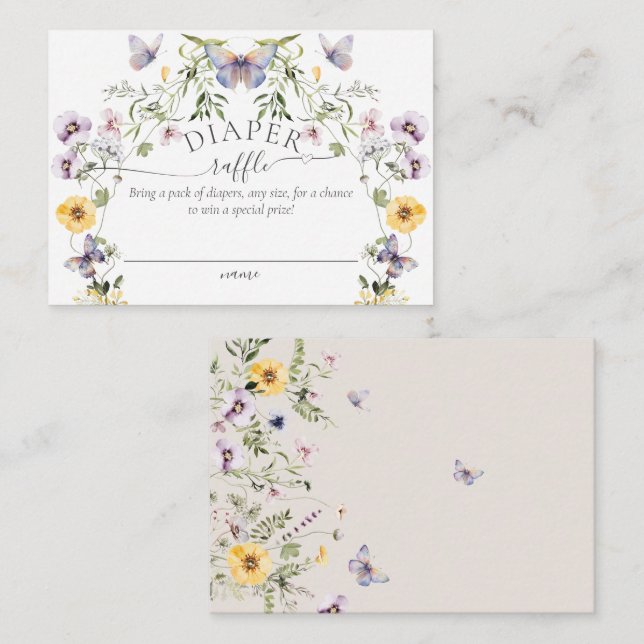 Carte D'accompagnement Papillon Baby shower Fleur sauvage Déchets Raffle (Devant / Derrière)