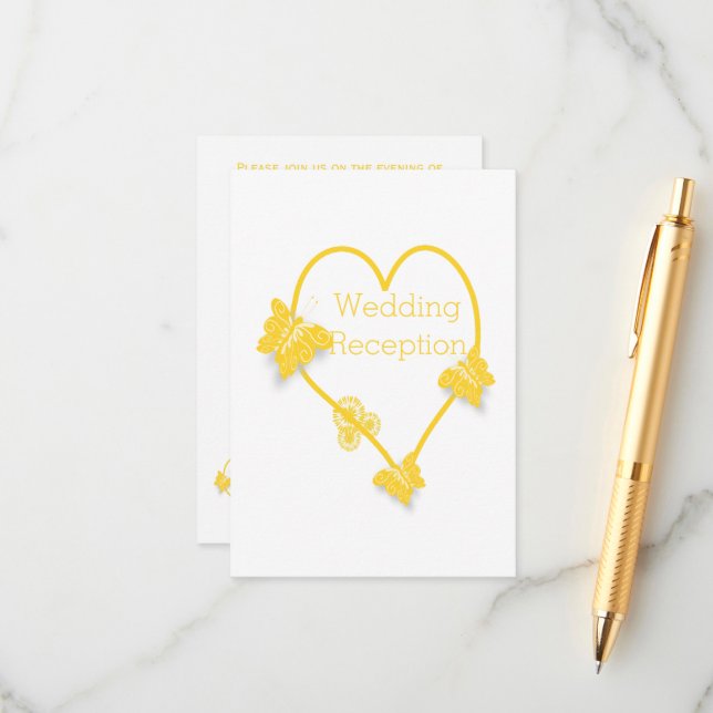 Carte D'accompagnement Papillon de couleur jaune Accueil de mariage de co (Devant/Arrière en situation)