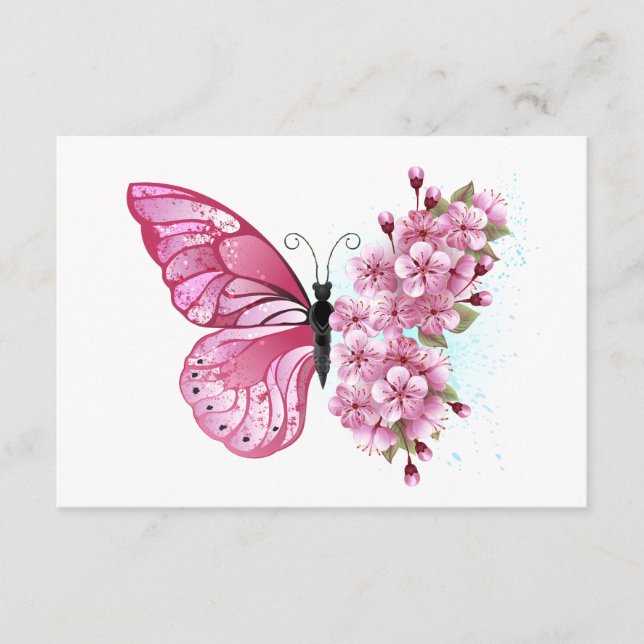 Carte D'accompagnement Papillon de fleurs avec Sakura rose (Devant)