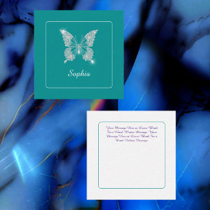 Carte D'accompagnement Papillon Diamant Blanc, Nom du script, Turquoise p