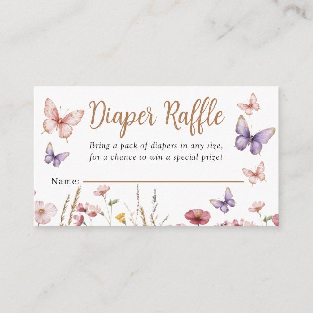 Carte D'accompagnement Papillon Fille Baby shower Flore Déchets Raffle (Devant)