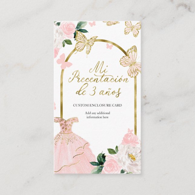Carte D'accompagnement Papillon Fille Espagnole Ma Présentation de 3 Ans (Devant)