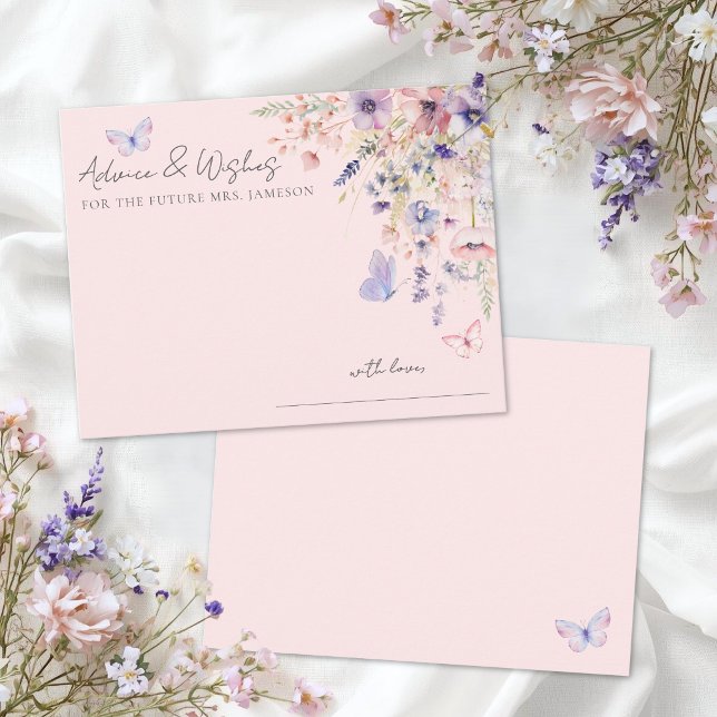 Carte D'accompagnement Papillon Floral Rose Pâle Mariage Conseils (Blush Pink Butterfly Floral Bridal Shower Advice Enclosure Card )