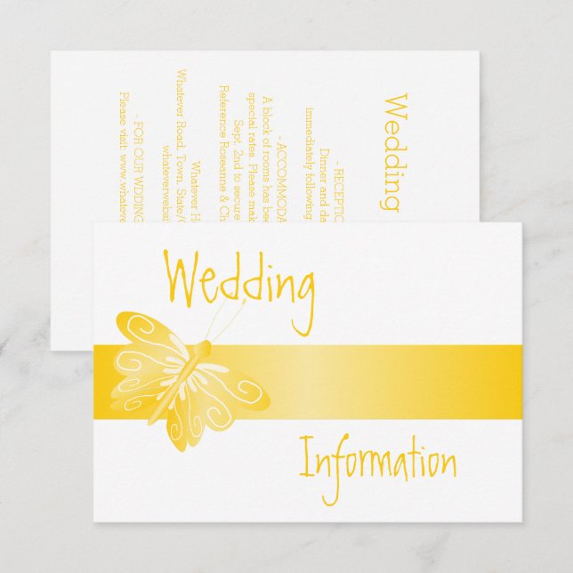 Carte D'accompagnement Papillon jaune mariage (Devant / Derrière)