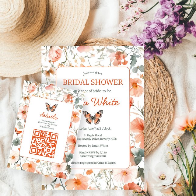 Carte D'accompagnement Papillon Prairie Aquarelle Réception de Mariage Co (Butterfly Meadow Watercolor Bridal Shower CUSTOM Enclosure Card
)