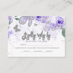 Carte D'accompagnement Papillon Quinceanera violet argenté Budget RSVP