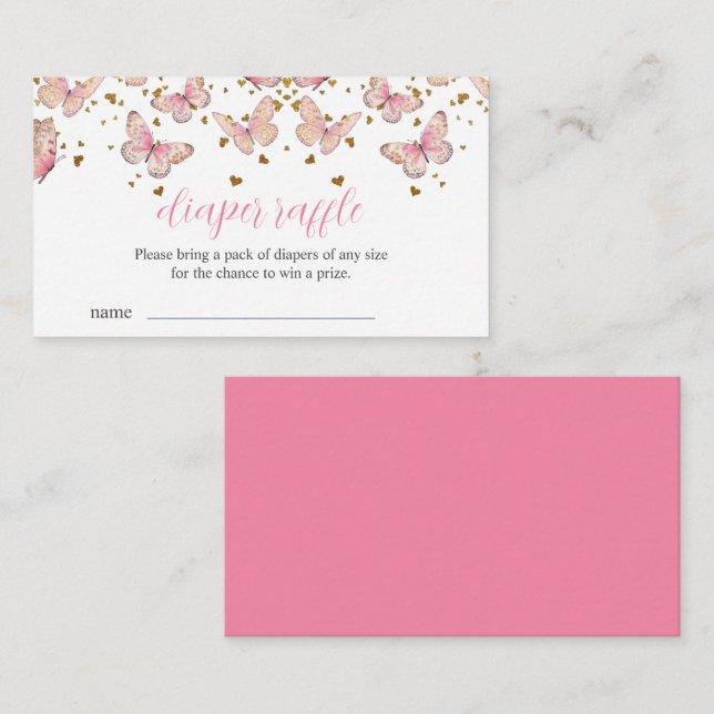 Carte D'accompagnement Papillon Rose & Or | Carton de Tirage aux Couches  (Devant / Derrière)