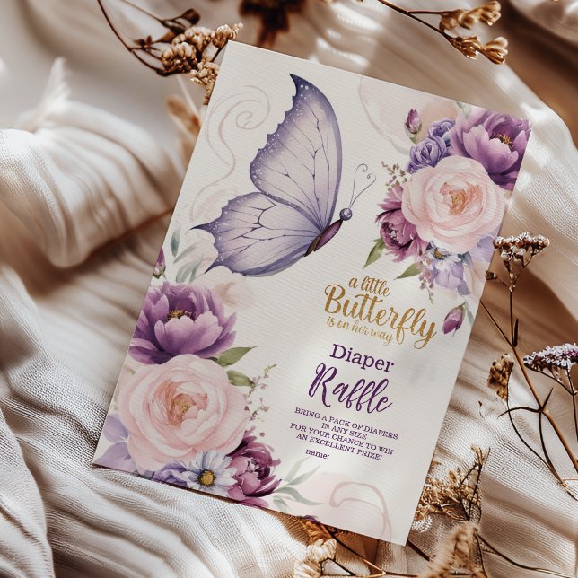 Carte D'accompagnement Papillon rose violet floral Fille Diapper Raffin (Créateur téléchargé)