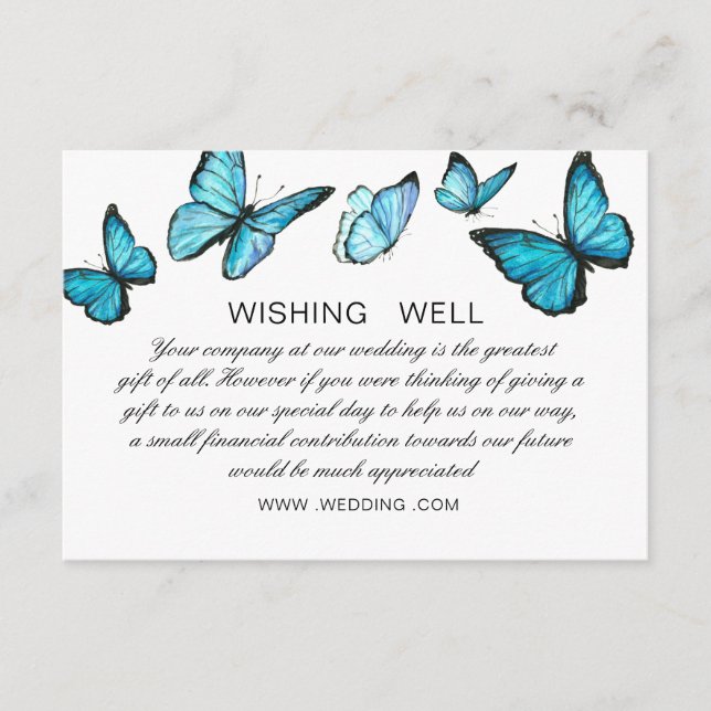 Carte D'accompagnement Papillons d'aquarelle bleu Mariage Wishing Well (Devant)