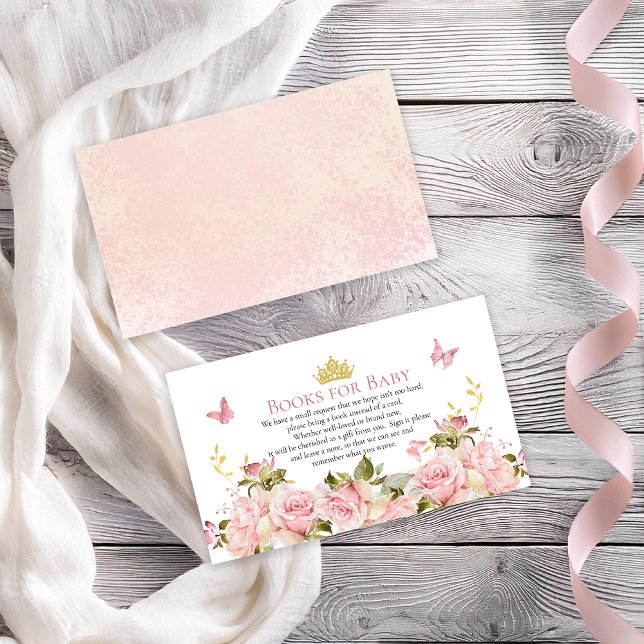 Carte D'accompagnement Papillons de la Couronne Livres de douche fleurie  (Crown Butterflies Floral Shower Books for Baby Enclosure Card)