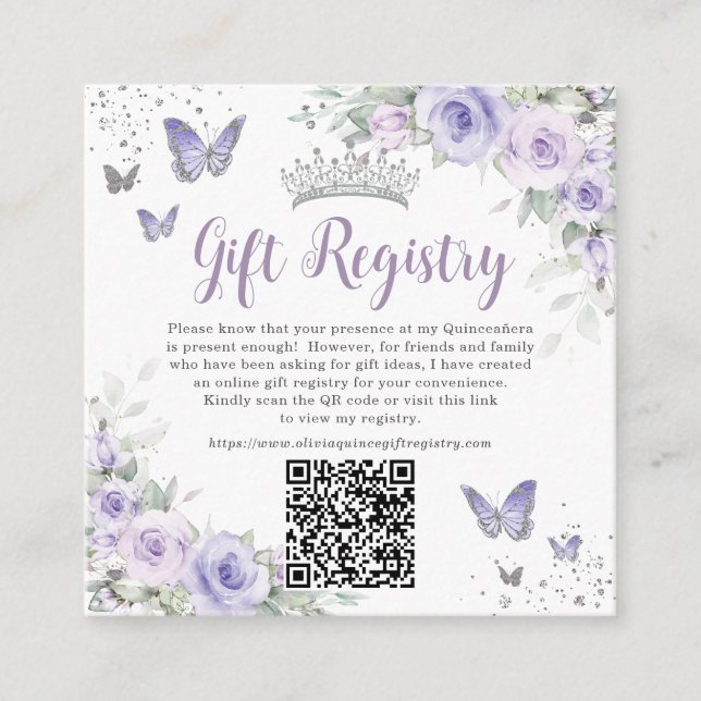 Carte D'accompagnement Papillons de lavande violette Quinceanera QR Cadea (Devant)