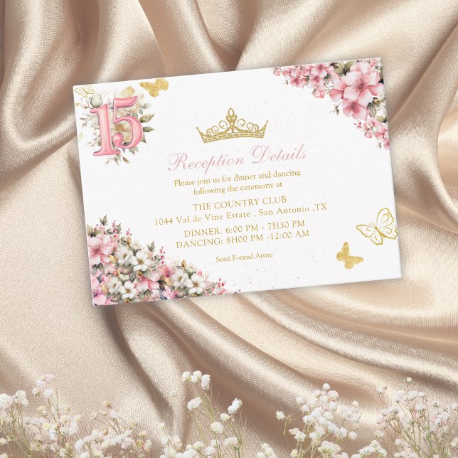 Carte D'accompagnement Papillons dorés floraux rose rose (Créateur téléchargé)
