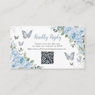 Carte D'accompagnement Papillons Floraux bleus Quinceañera QR Code RSVP