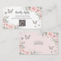 Papillons Floraux bleus Quinceañera QR Code RSVP