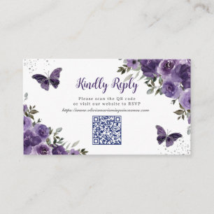 Carte D'accompagnement Papillons floraux pourpres Quinceañera QR Code RSV