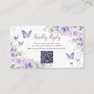 Carte D'accompagnement Papillons floraux pourpres Quinceañera QR Code RSV