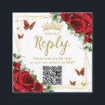 Carte D'accompagnement Papillons floraux rouges Quinceanera RSVP QR Code<br><div class="desc">Cartes de boîtier RSVP RSVP Carré Rouge Floral Élégantes. Personnalisez-les facilement et rapidement, cliquez simplement sur le bouton customiser pour modifier les textes, modifier les polices et les couleurs des polices. Avec de belles fleurs rouges aquarelles, des papillons dorés et un cadre géométrique doré. Objets correspondants disponibles en magasin. c)...</div>