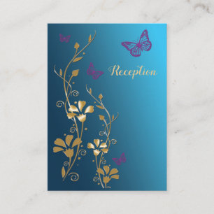 Carte D'accompagnement Papillons floraux turquoises d'or violet Mariage I