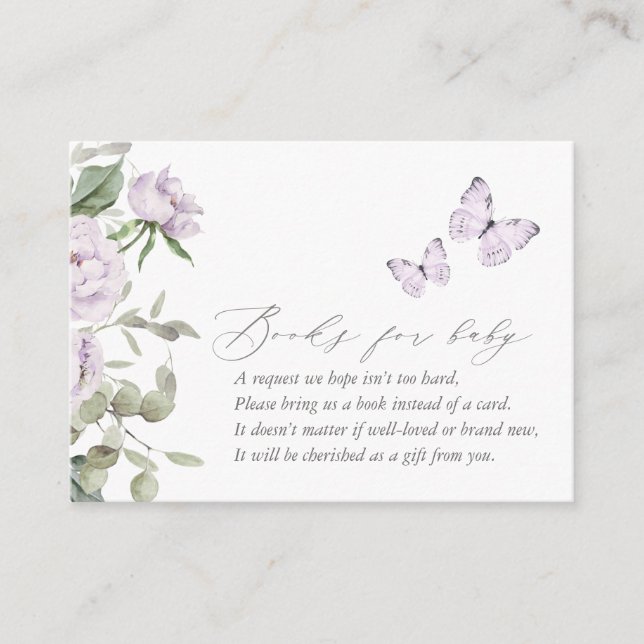 Carte D'accompagnement Papillons floraux violets Baby showers Livres pour (Devant)