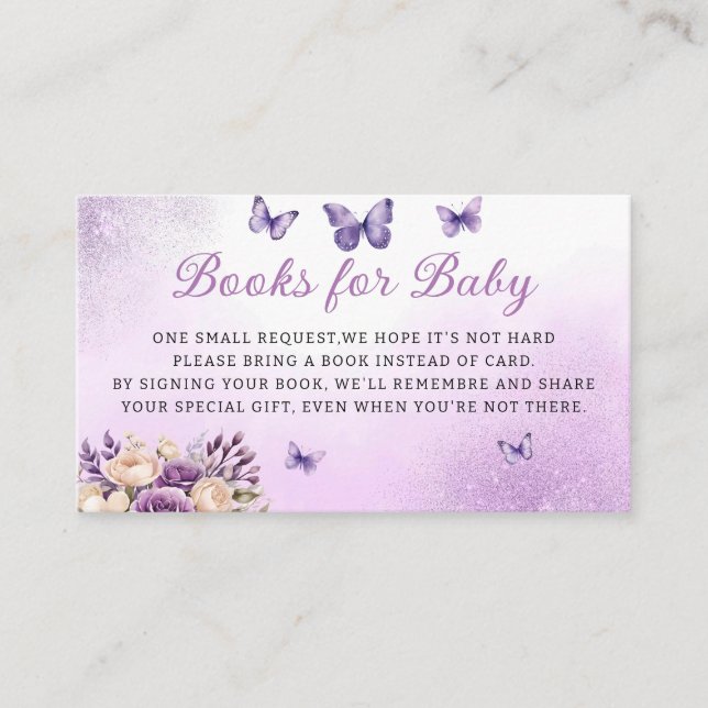 Carte D'accompagnement Papillons floraux violets Baby showers Livres pour (Devant)
