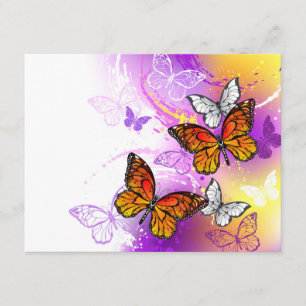 Carte D'accompagnement Papillons monarques sur fond violet