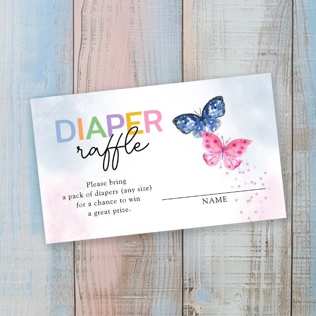 Carte D'accompagnement Papillons rose et bleu Twins Diaper Raffle (Créateur téléchargé)