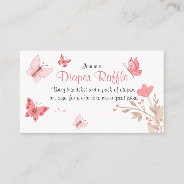 Carte D'accompagnement Papillons rose floral mignon, fille Raffle (Devant)