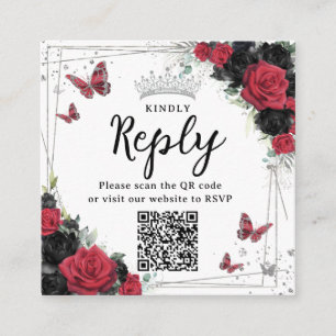 Carte D'accompagnement Papillons rouges et noirs Quinceanera RSVP QR Code