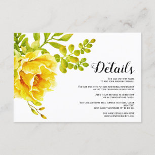 Carte D'accompagnement Parfums d'aquarelle jaune détails mariages floraux