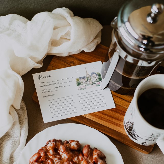 Carte D'accompagnement Parisian Café Watercolor Recipe Card (Créateur téléchargé)