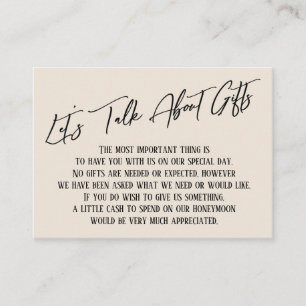 Carte D'accompagnement Parlons de cadeaux écriture manuscrite jaune pâle