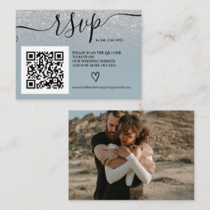 Carte D'accompagnement Parties scintillant argent bleu mariage rsvp Qr co