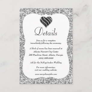 Carte D'accompagnement Parties scintillant d'argent Black & White Heart D
