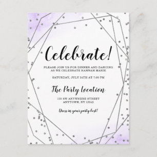 Carte D'accompagnement Parties scintillant d'argent violet Faux Réception