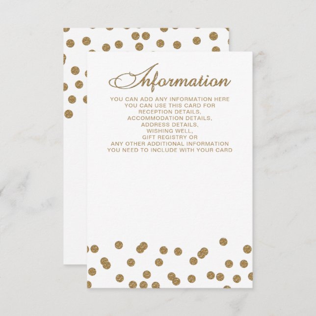 Carte D'accompagnement Parties scintillant d'or blanc Confetti Mariage él (Devant / Derrière)