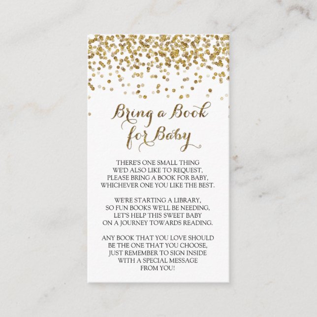 Carte D'accompagnement Parties scintillant d'or Confetti Apportez un livr (Devant)