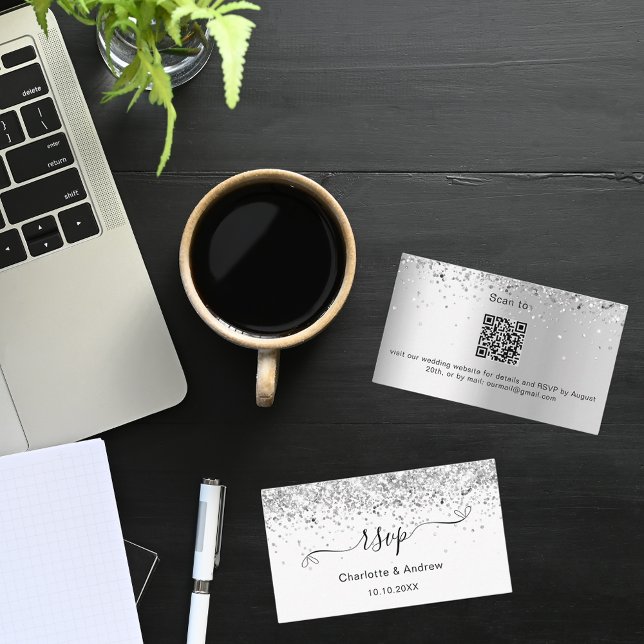 Carte D'accompagnement Parties scintillant en argent blanc mariage site R (Créateur téléchargé)