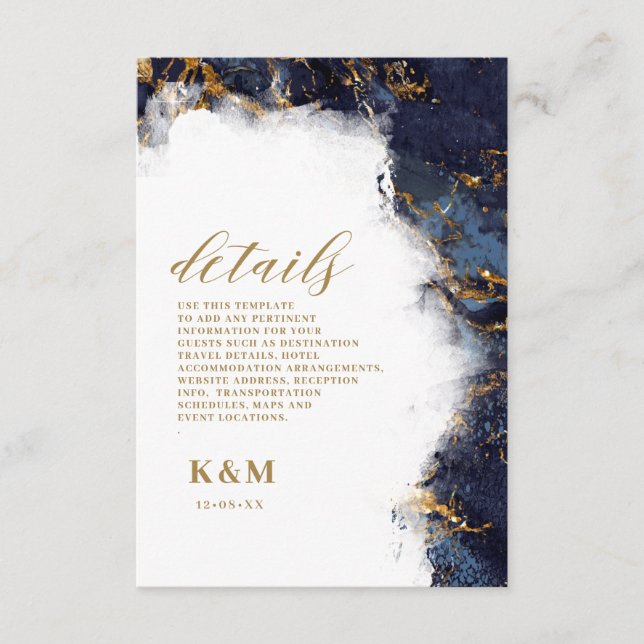 Carte D'accompagnement Parties scintillant en marbre Mariage Marine Blue  (Devant)