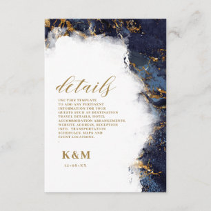 Carte D'accompagnement Parties scintillant en marbre Mariage Marine Blue