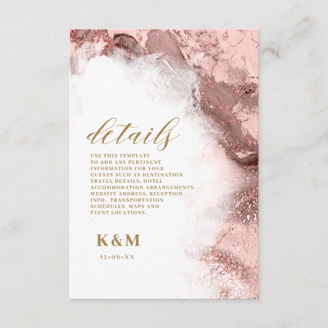 Carte D'accompagnement Parties scintillant en marbre Mariage Rose Gold ID (Devant)