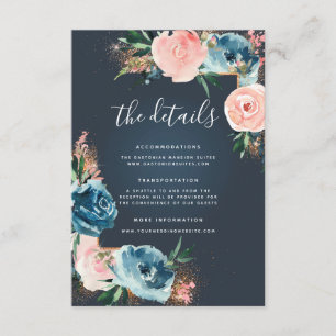 Carte D'accompagnement Parties scintillant florale gris, bleu marine et b