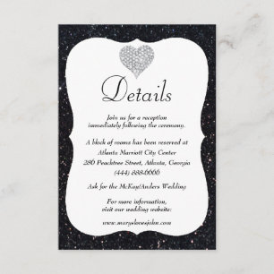 Carte D'accompagnement Parties scintillant noire Diamond Heart Détails du