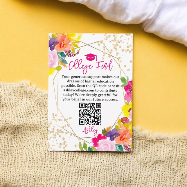Carte D'accompagnement Parties scintillant or boho audacieux chic fonds c (Gold glitter boho bold chic floral college fund enclosure card)
