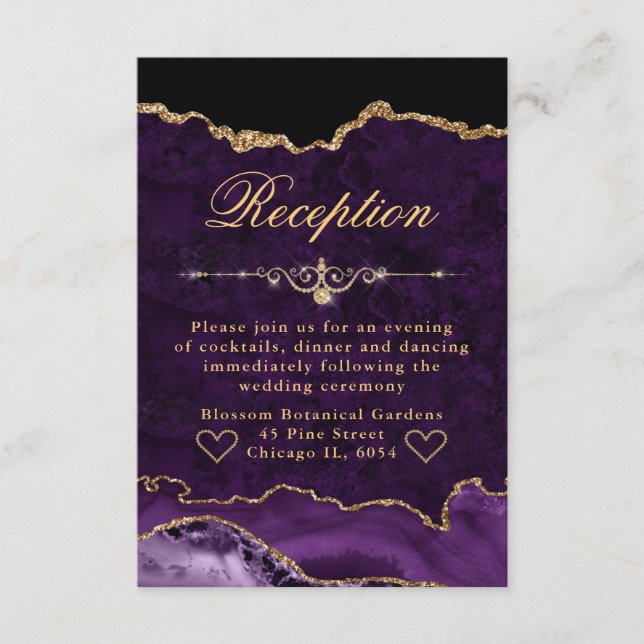 Carte D'accompagnement Parties scintillant Purple & Or Agate Mariage Réce (Devant)
