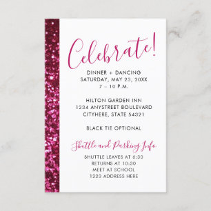 Carte D'accompagnement Parties scintillant rose et noir Mitzvah Réception